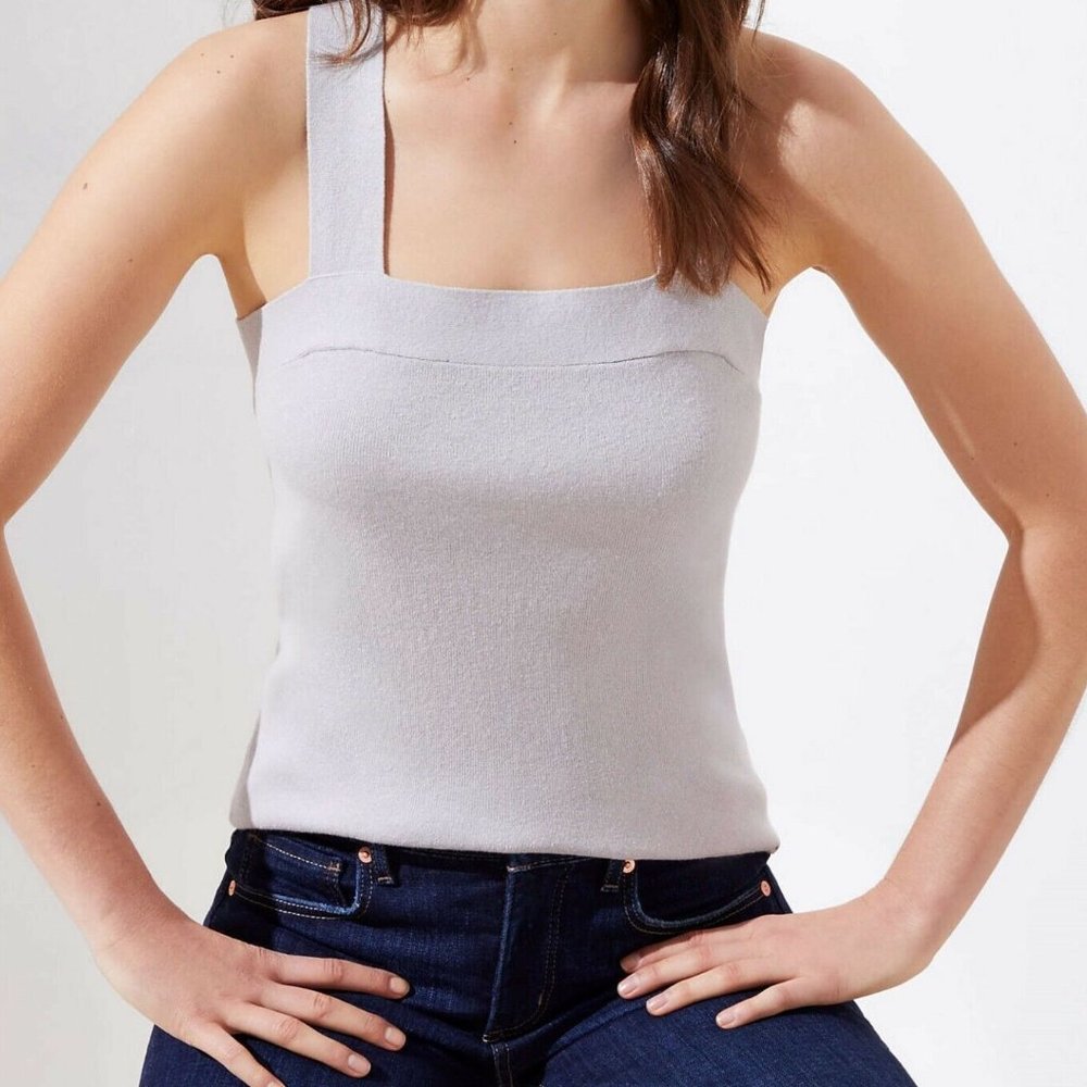 LOFT | Square Neck Racerback Sweater Tank Top Grey | Sz Medium